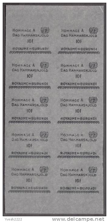 Burundi 1962 Y&T 35 à 37. Essais De Surcharge "Hommage à Dag Hammarskjöld". 3 Blocs De 10, Papier Normal Et Cigarette - Dag Hammarskjöld