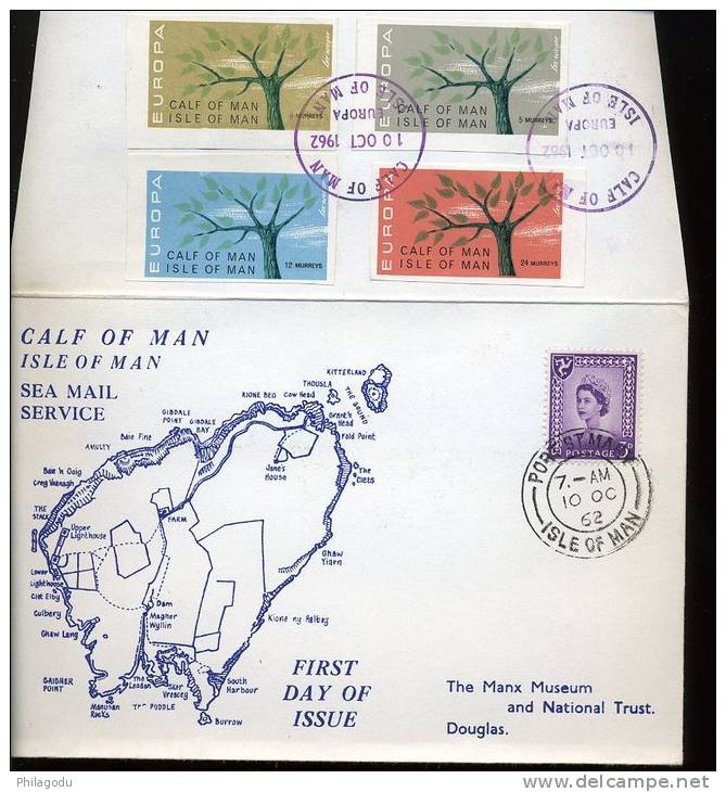 FDC  CALF OF MAN  Europa 1962      IMPERFORATE  NON DENTELES - Local Issues