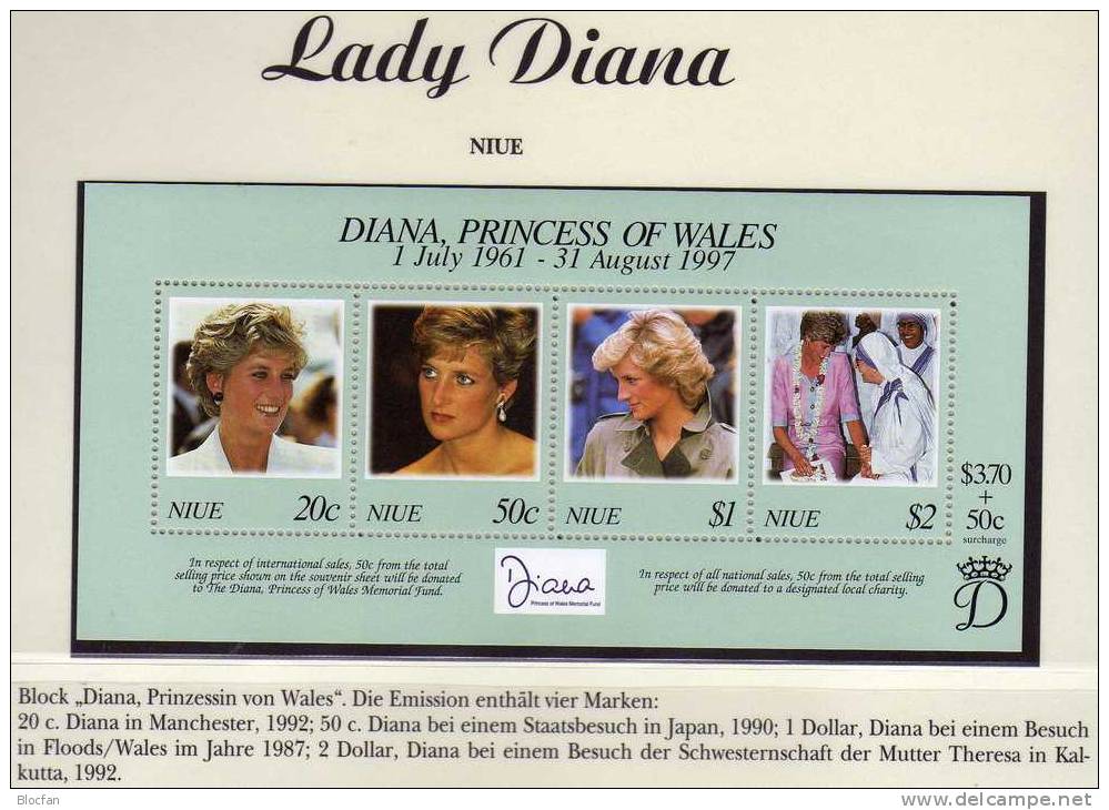 Ehrung Von Diana 1997 Niue Block 127 ** 6€ Memorial Porträt Lady Di With Mutter Theresa Princess Wales Sheet Of Oceanien - Niue