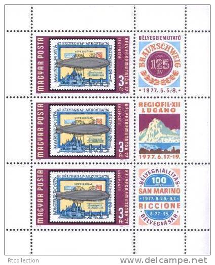 Magyar Posta Hungary 1977 Philatelic Exhibition Zeppelines Airship Transport Old Stamps MNH Michel Klb 3201 Scott C374b - Nuovi