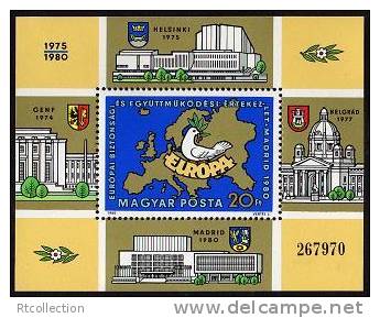 Magyar Posta Hungary 1980 Europa European Security Cooperation Conference Madrid Dove Map MNH Michel 3458 Bl.147A Sc2666 - Europese Instellingen