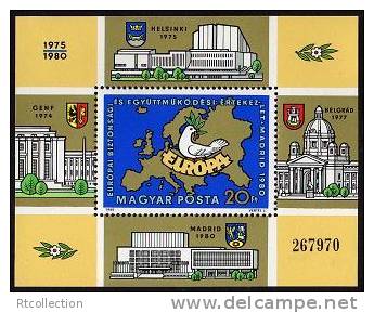 Magyar Posta Hungary 1980 Europa European Security Cooperation Conference Madrid Dove Map MNH Michel 3458 Bl.147A Sc2666 - Ongebruikt
