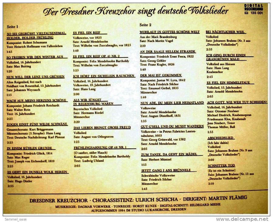 LP  Holder Holder Frühling  -  So Sei Gegrüßt Vieltausendmal  ,  Dresdner Kreuzchor  -  Eterna 135 001 - Otros - Canción Alemana