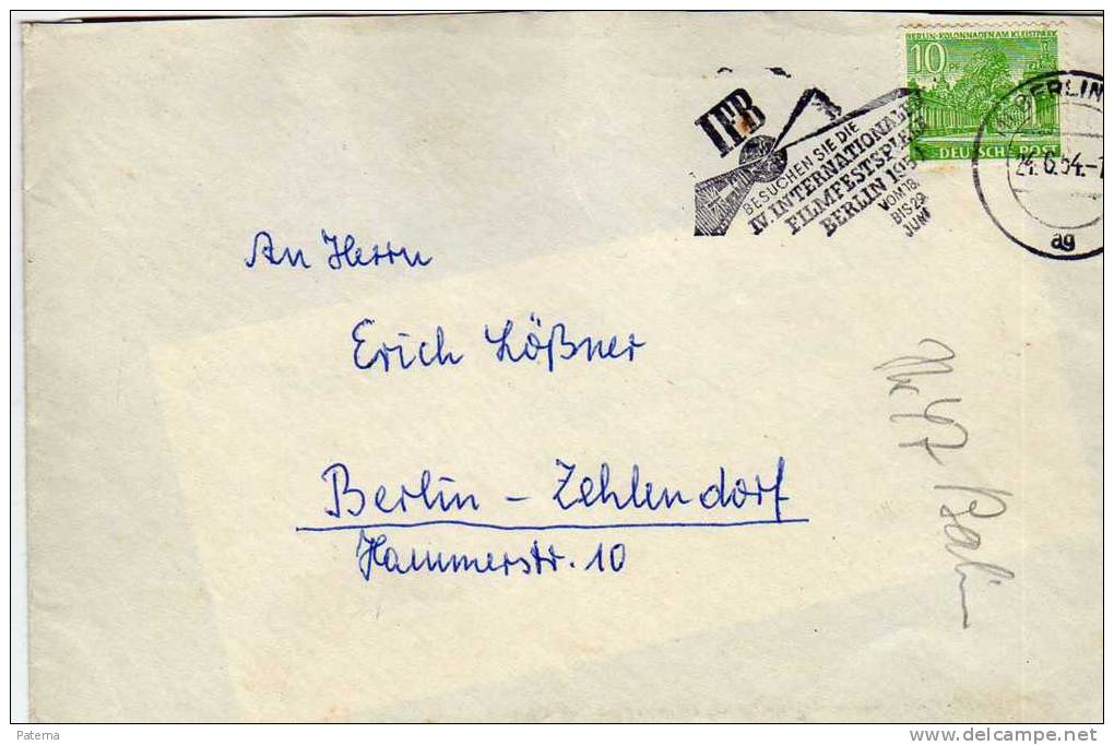 Carta ,Berlin 1954, Cine, Festival ,  Alemania, Cover - Covers & Documents