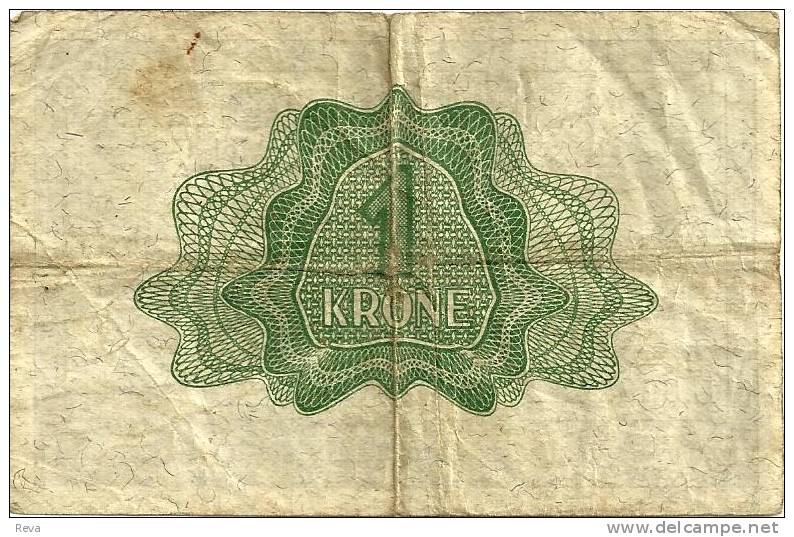 NORWAY 1 KRONE GREEN MOTIF FRONT & BACK DATED 1948 P15b F+ READ DESCRIPTION !! - Norway