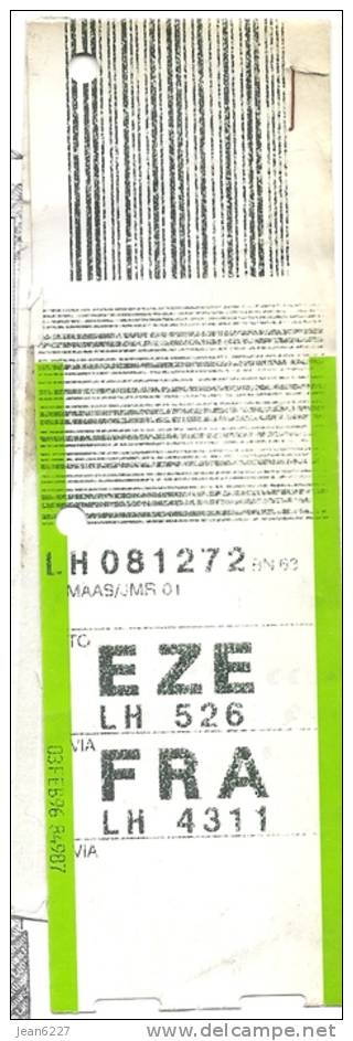 Etiquette D´enregistrement De Bagage - Vol Lufthansa Bruxelles-Francfort-Bueno S Aires (EZE) - Aufklebschilder Und Gepäckbeschriftung