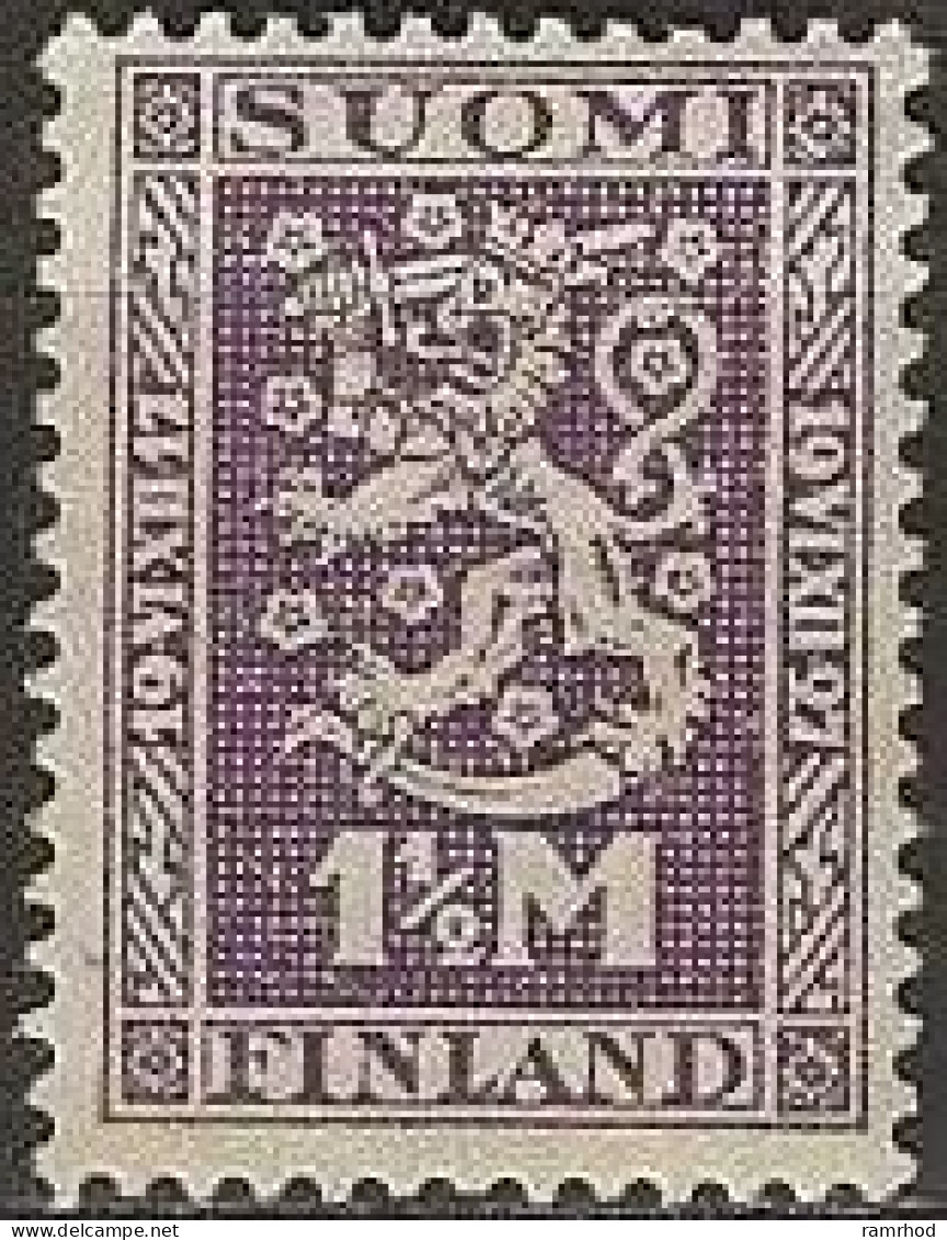 FINLAND 1927 LION 1&frac12;m. Mauve MNH - Nuovi