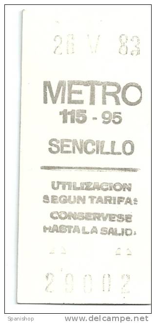 Antiguo Ticket De Metro España , Underground , Bahn Train - Europa