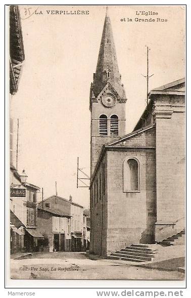 LA VERPILLIERE ( 38 )  L' Eglise Et La Grande Rue  -  Tabac, Commerces - Autres & Non Classés