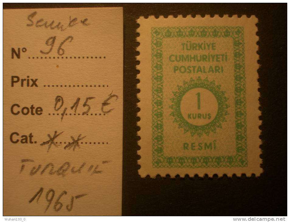 TURQUIE  Service  *  *  De  1965   "   Soleil  N° S  96   "      1  Val . - Official Stamps