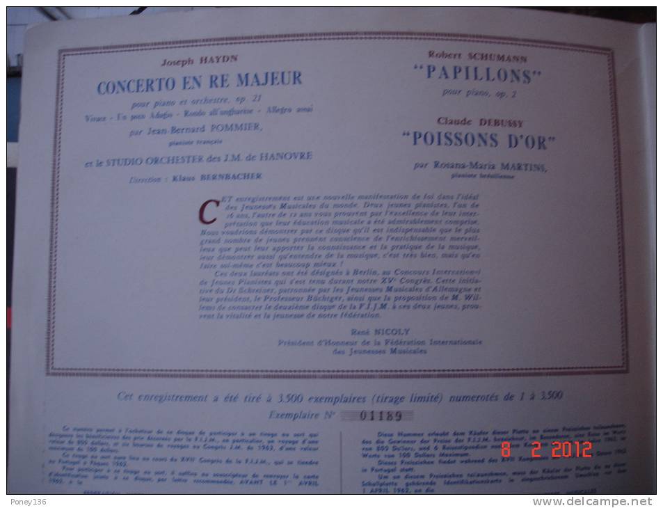 Federation Des Jeunesses Musicales Concerto De Haydn,Schumann, DEbussy.Tirage Limiré ,n° 1189/3500 - Formatos Especiales