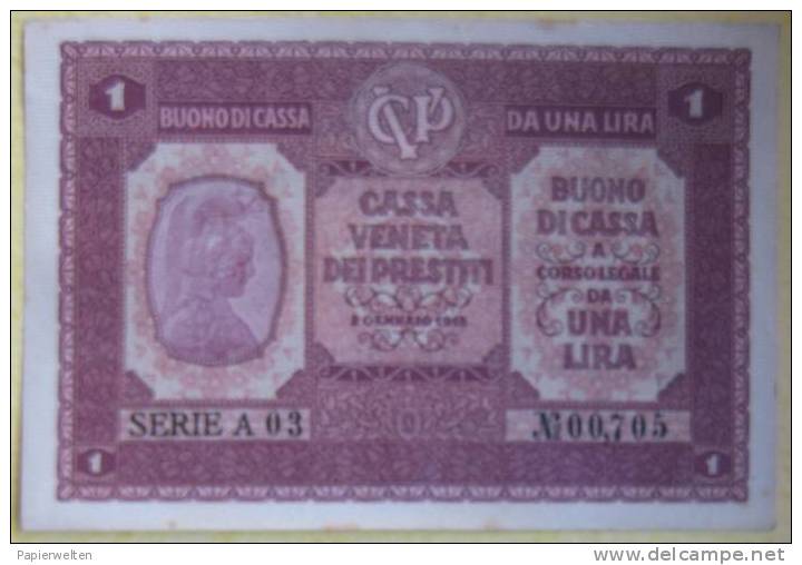 Italia - Cassa Veneta Dei Prestiti - 1 Lira 1918 (WPM Italy M4) - Besetzung Venezia