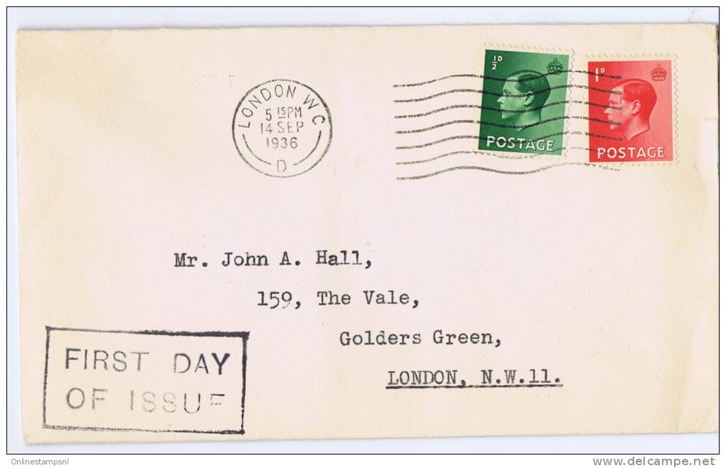 Great Britain:  FDC 1936 SG 457/458  Dd 14-9-1936, London - ....-1951 Pre Elizabeth II