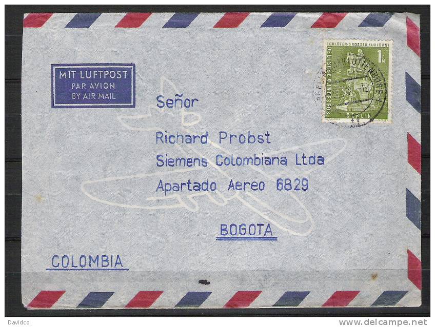 S457.-.GERMANY / ALEMANIA .-. BERLIN - MI # 153 - 1 MARK  ON COVER BERLIN 1957 TO BOGOTA- COLOMBIA. ARRIVAL CACHET. - Covers & Documents