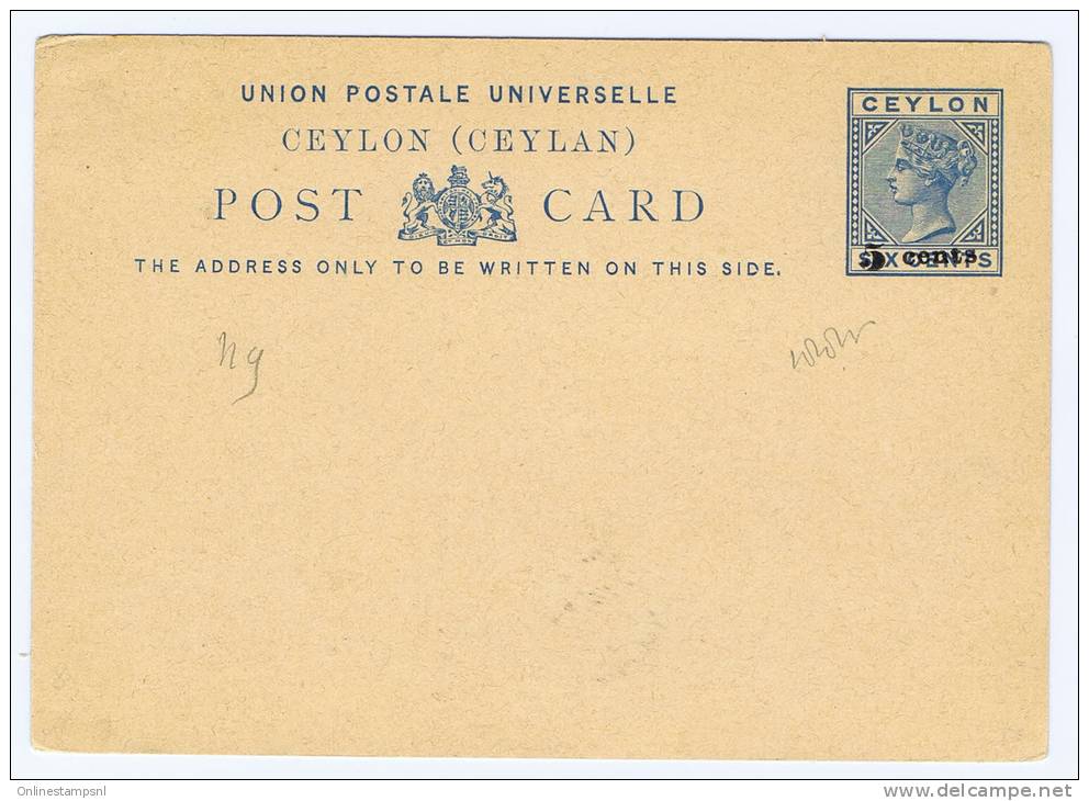 Ceylon Post Card 5 Cents Overprint. - Ceylan (...-1947)