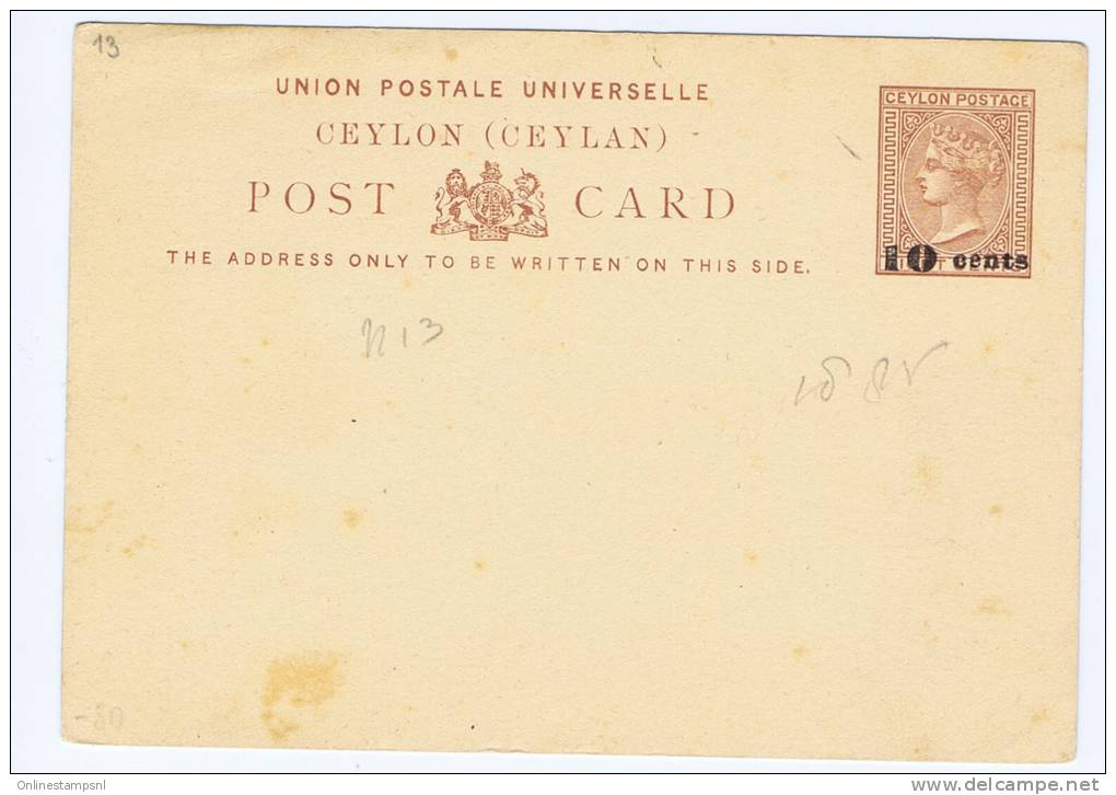 Ceylon Post Card 10 Cents Overprint. - Ceylan (...-1947)