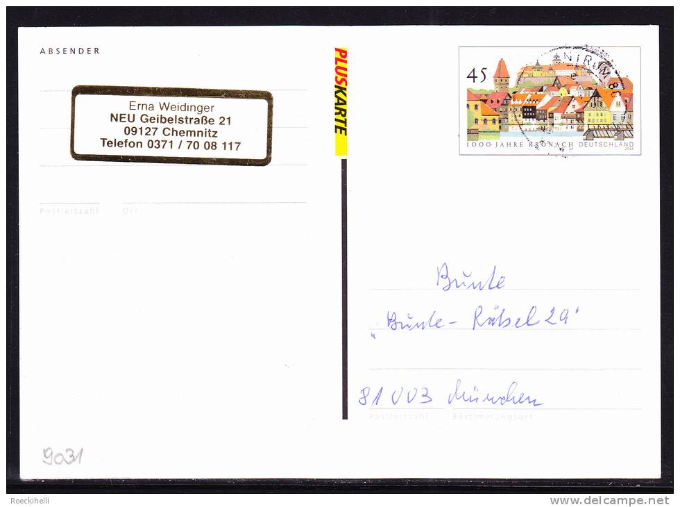2003  -  Bedarfsbeleg (Pluskarte / Ganzsache), Gelaufen V. Chemnitz N. München  - S.Scan (de 9031) - Postcards - Used