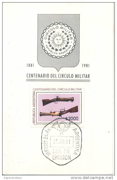 CENTENARIO CIRCULO MILITAR 1981  TARJETA 1ER DIA DE EMISION  OHL - Autres & Non Classés