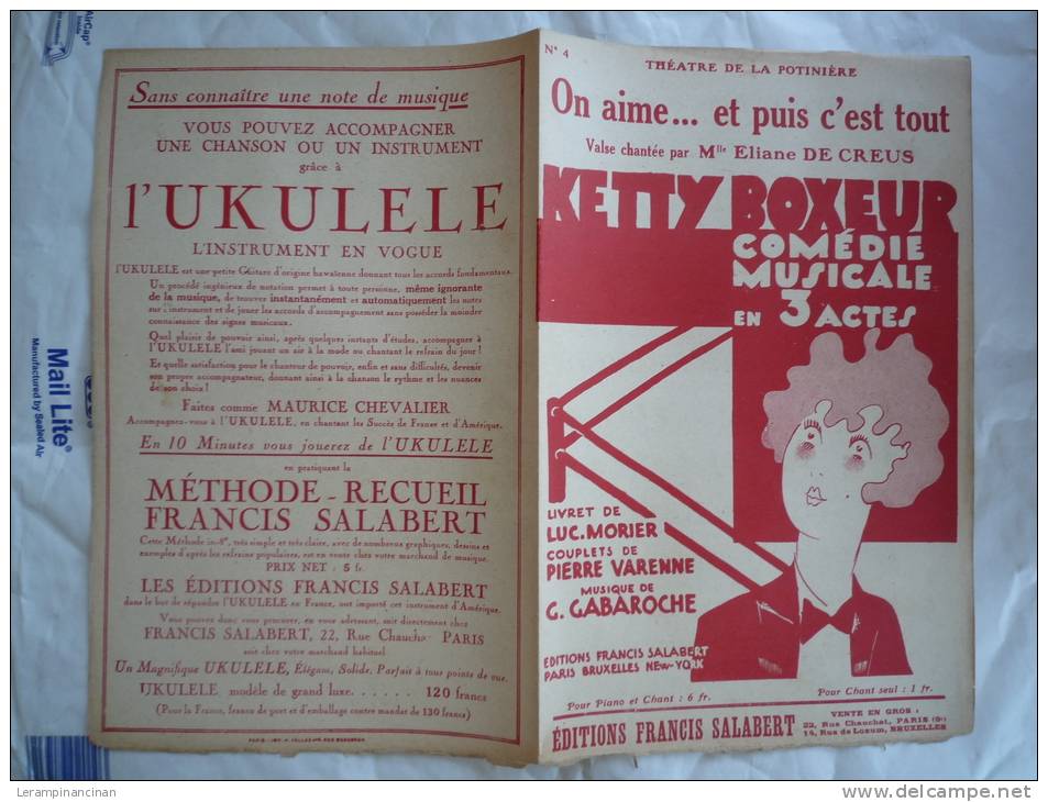 1927 LA POTINIERE KETTY BOXEUR N° 4 ON AIME ET PUIS C'EST TOUT DE CREUS L MORIER P VARENNE G GABAROCHE - Partitions Musicales Anciennes