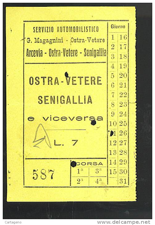 Arcevia -ostra Vetere -senigallia  Biglietto Servizio Automobilistico G.magagnini Anni 30/40 - Europa