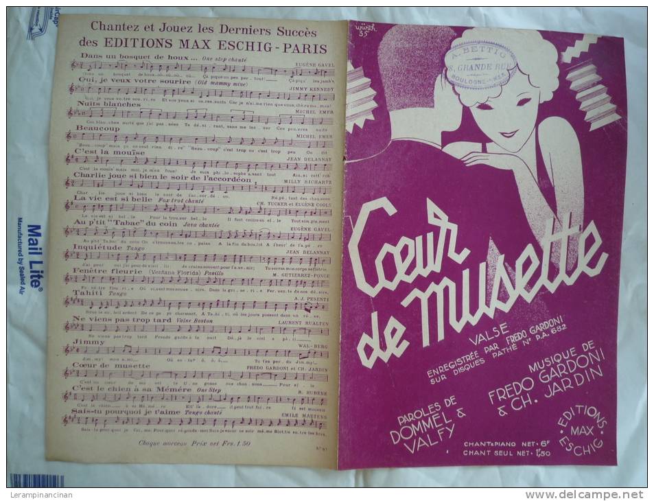 1935 COEUR DE MUSETTE VALSE F GARDONI DOMMEL VALFY - Partituren