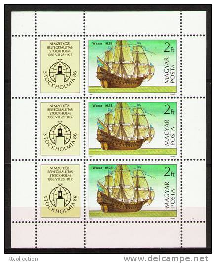Magyar Posta Hungary 1986 Sailing Boat Ships Stockholmia Transport Ship Philatelic Exhibition Stamp Michel 3834A Sc2996 - Unused Stamps