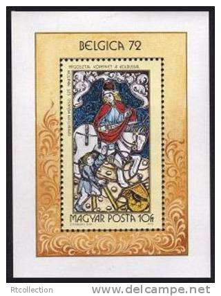 Magyar Posta Hungary 1972 Belgica PhilEXPO St. Martin Beggar Stained-glasses Window Bird ART Stamp Michel Bl.90A Sc 2147 - Nuovi