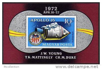 Magyar Posta Hungary 1972 Space Explore Apollo 16 US Moon Mission Stamp MNH Michel 2812 Bl.93A Sc C326 - Unused Stamps