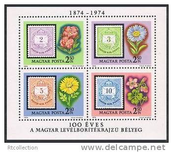 Hungary 1974 Centenary Of The First Issue Inscribed Magyar Posta Post Flowers MNH Michel 2941-2944 Bl.105 Scott 2281 - Collections