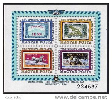 Magyar Posta Hungary 1974 Budapest Aerofila '74 Space FISA Air Post Icarus Soyuz Apollo Stamp Michel BL109A Scott CB36 - Collezioni