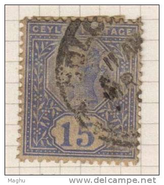 Ceylon Used 1899, 15c Blue,  Wmk Crown CA, SG261 - Ceylon (...-1947)