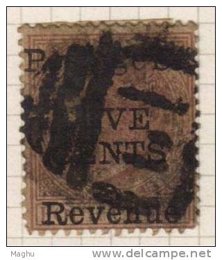 Ceylon Used 1885, Opt., Type 21. Postage & Revenue, FIVE CENTS On 4c Rose, Wmk Crown CA, SG 178 - Ceylon (...-1947)