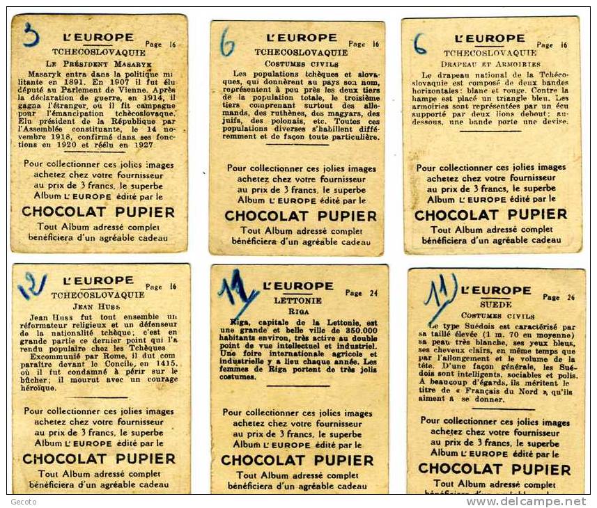 Chocolat Pupier - L'europe :  4 Tchecoslovaquie - Suede - Lettonie - Other & Unclassified