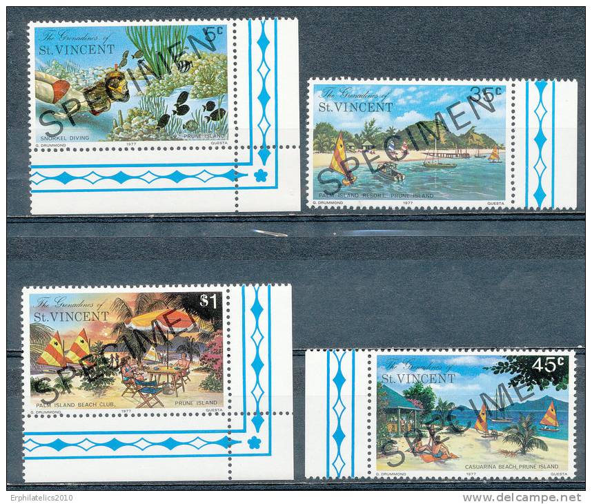 THE GRENADINES OF ST. VINCENT 1977 PRUNE ISLANDS BEACH RESORTS AND SNORKELING SC# 123-126 - St.Vincent & Grenadines