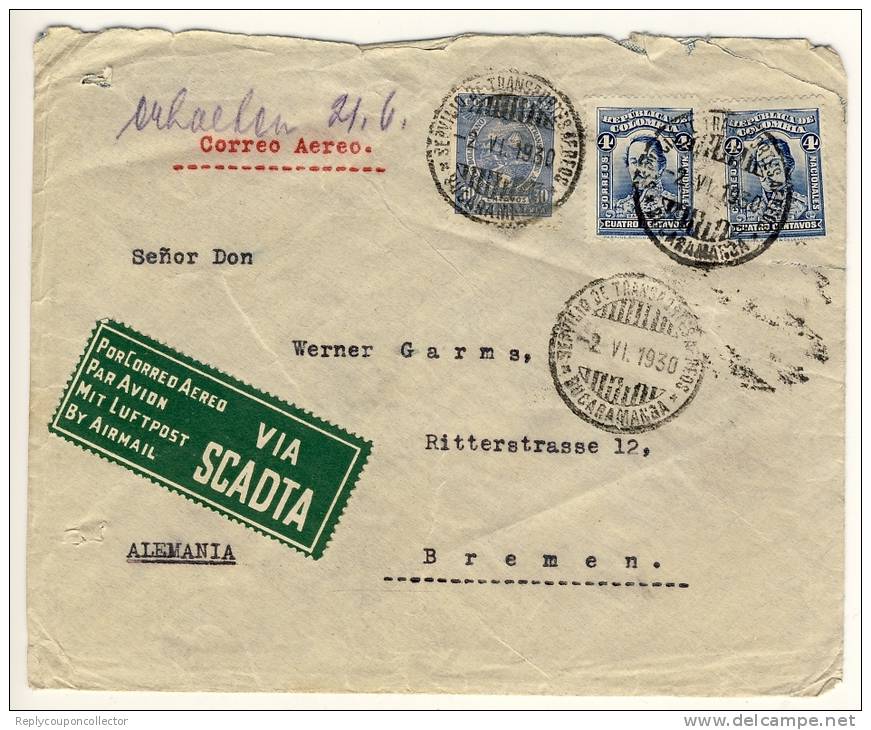 KOLUMBIEN - 1930 , Brief Befördert Mit SCADTA Aus BUCARAMANGA  Nach Bremen - Colombia