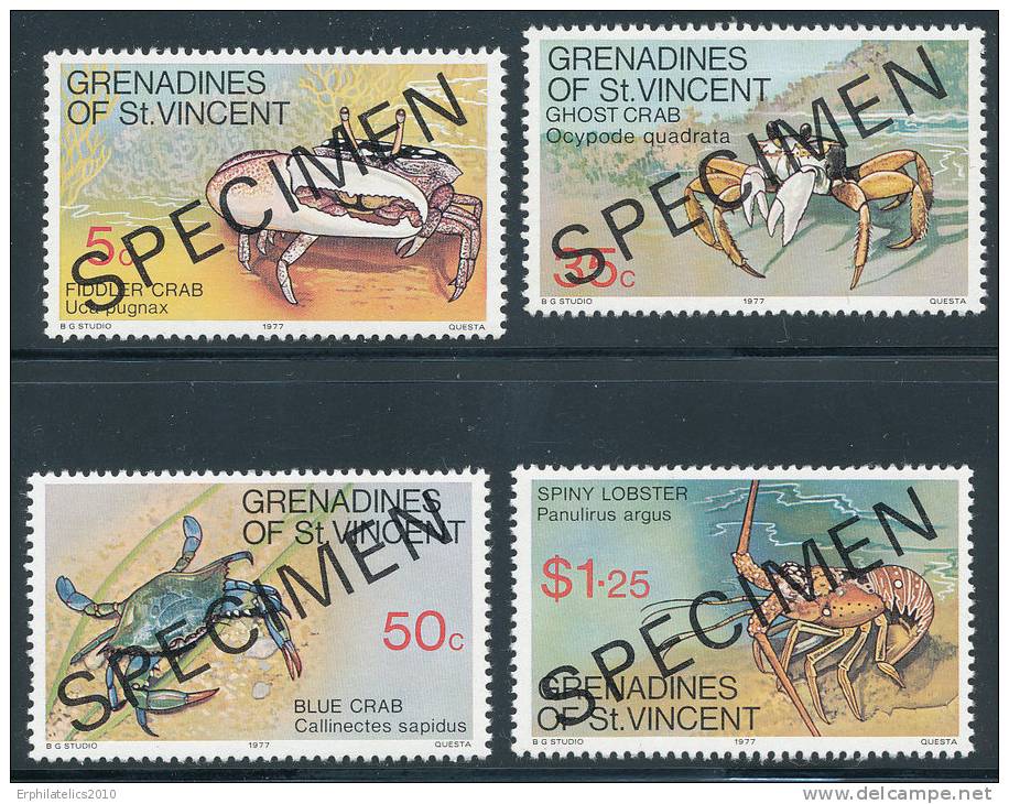 THE GRENADINES OF ST. VINCENT 1977 VARIOUS CRABS SC# 119-122 SPECIMEN OVPT SCARCE MNH - St.-Vincent En De Grenadines