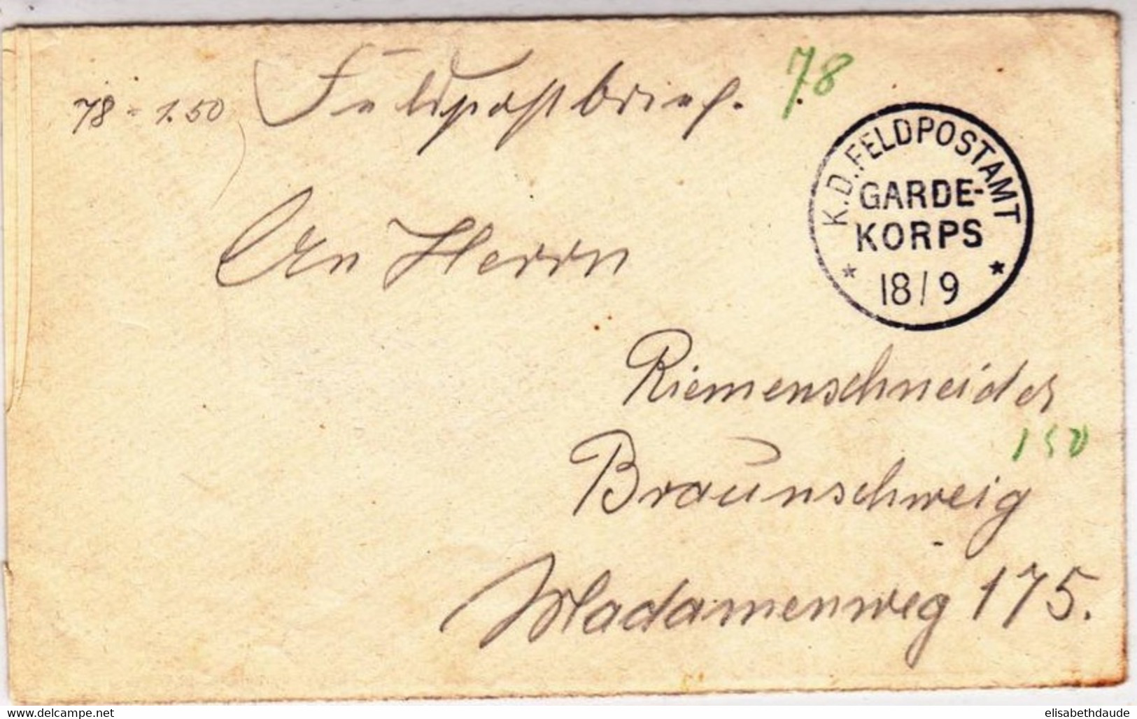 ARMEE ALLEMANDE - 1914/18 - ENVELOPPE FELDPOSTBRIEF Du CORPS De GARDE - RARE CACHET - SELTEN - Feldpost (franchigia Postale)