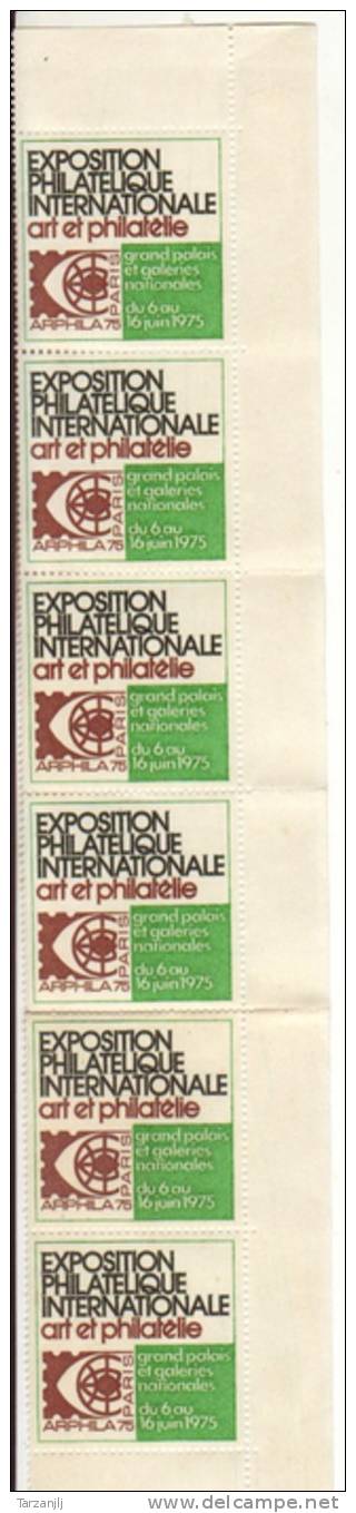 Bande De 6 Vignettes  Arphila75 Exposition Philatélique Internationale De Paris Grand Palais 1975 - Esposizioni Filateliche