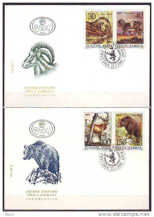 YUGOSLAVIA - JUGOSLAVIJA  - FDC - PROTECTION OF NATURE -  MOUFFLON - DEER - BEAR  - 1987 - Ours