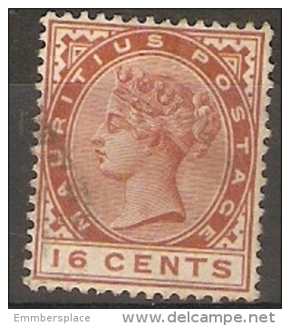 MAURITIUS - 1891 VICTORIA 16c CHESTNUT FU (W/M CA)  SG 109 - Mauricio (...-1967)