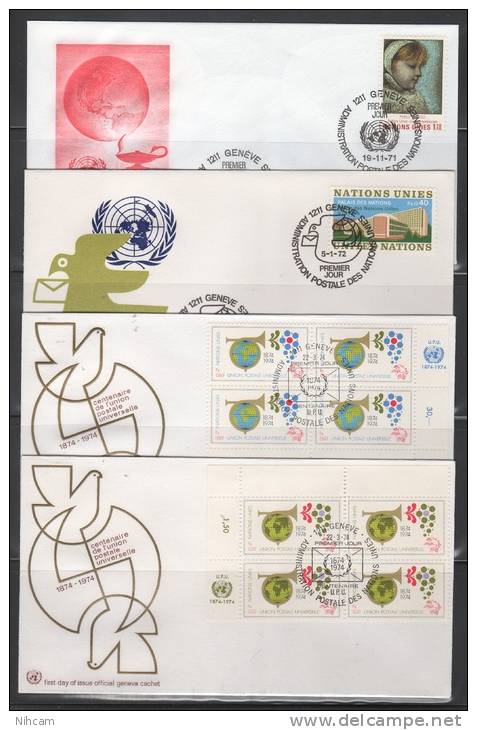 40 FDC Diff. ONU GENEVE dt blocs de 4 et bf (Cote XXX) A voir 10 scans