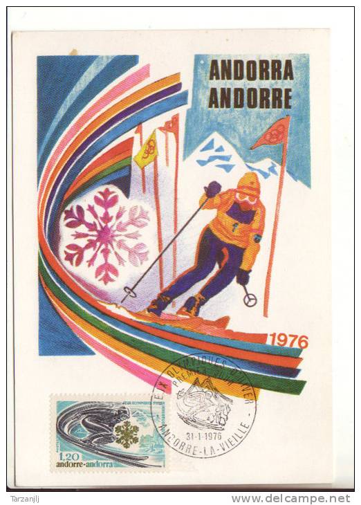 Carte Maximum Premier Jour Jeux Olympique D'Hiver D'Andorre La Vieille Du 31/1/1976 - Cartas Máxima