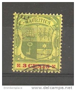 MAURITIUS - 1902 ISSUE 3c GREEN & CARMINE On YELLOW FU (W/M CA)  SG 140 - Maurice (...-1967)