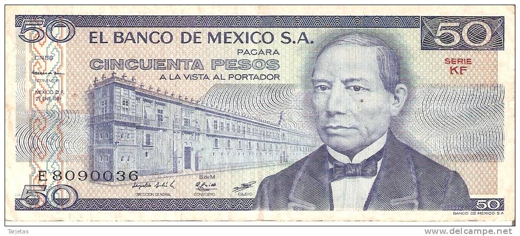 BILLETE DE MEXCO DE 50 PESOS LETRA E  (BANK NOTE) - México