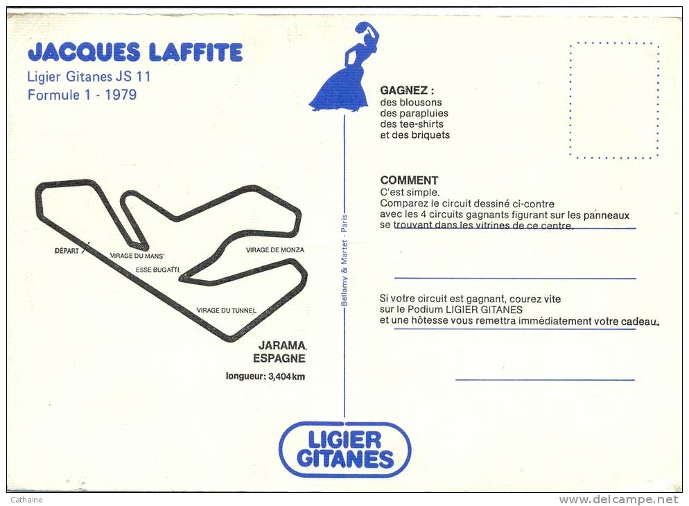 JACQUES LAFFITE AU VOLANT DE SA LIGIER GITANES . FORMULE 1.  1979 ( Pliure Sur Carte ) - Personalità Sportive