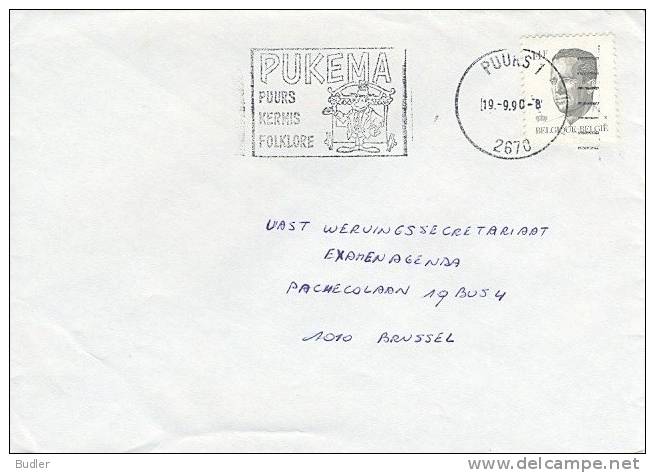 BELGIË/BELGIQUE : 1990 : Gelopen Brief Met Vlagstempel ##  P U K E M A : PUURS : Kermis - Folklore ## - Vlagstempels