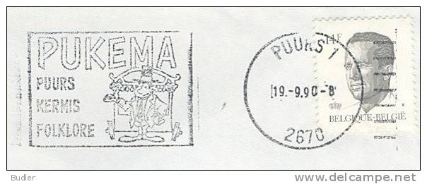 BELGIË/BELGIQUE : 1990 : Gelopen Brief Met Vlagstempel ##  P U K E M A : PUURS : Kermis - Folklore ## - Vlagstempels