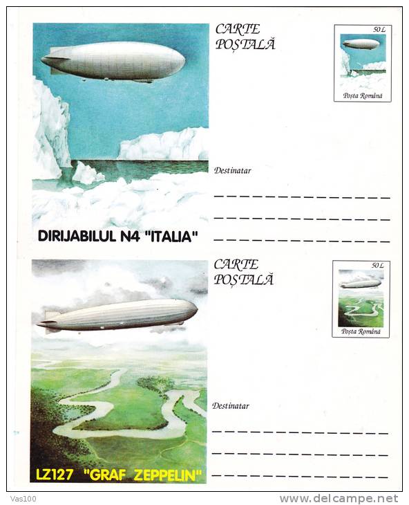 ZEPPELIN LZ127, AROUND THE WORLD, "ITALY", 1995, CARD STATIONERY, ENTIER POSTALE, UNUSED, ROMANIA - Zeppelines