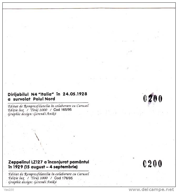 ZEPPELIN LZ127, AROUND THE WORLD, "ITALY", 1995, CARD STATIONERY, ENTIER POSTALE, UNUSED, ROMANIA - Zeppelin