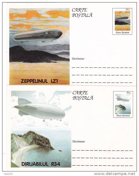 ZEPPELIN LZ1, FIRST FLIGHT, R34, FIRST FLIGHT OVER ATLANTIC OCEAN, CARD STATIONERY, ENTIER POSTALE, UNUSED, ROMANIA - Zeppelines